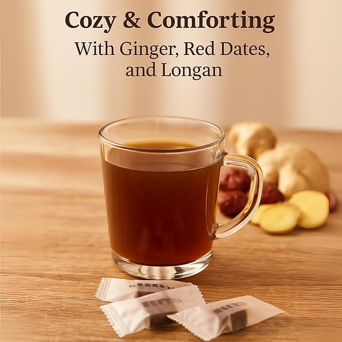 FOODHO GABA Joy Cubes Brown Sugar Cubes Health Blend with Ginger, Longan and Red Dates, Natural Muscovado Sugar, Soothing Ginger Tea, No Preservatives, 70 cubes