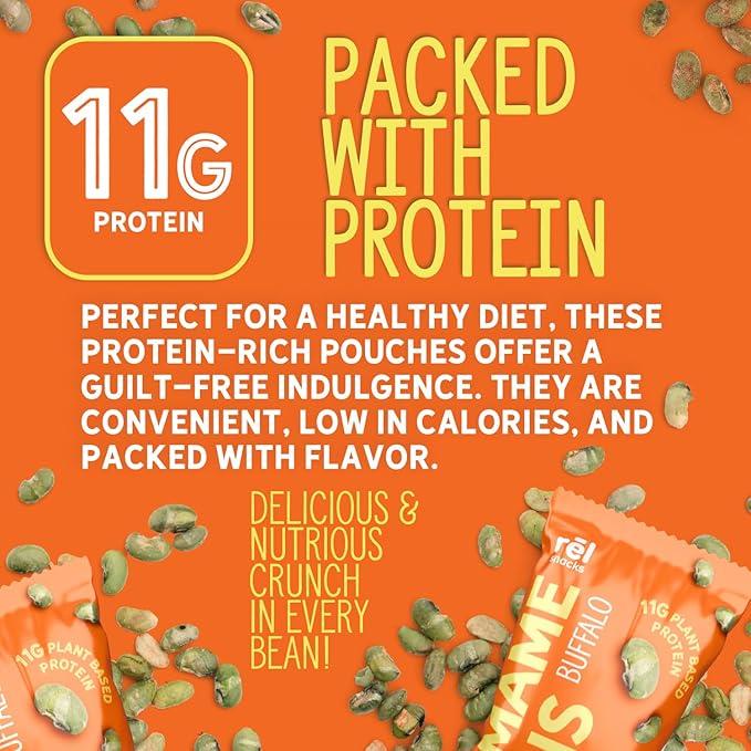 R휆l Snacks Buffalo Roasted Edamame ??High Protein Low Carb Snack (11g Protein per Serving) ??Keto-Friendly, Vegan, Non-GMO ??10-Pack 0.9oz Bags