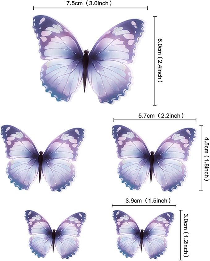 30PCS Butterfly Cake Toppers 3D Blue Purple Butterfly Cupcake Toppers Birthday Party Cake Decorations Supplies for Anniversary Wedding Party Baby Shower Wall Decor
