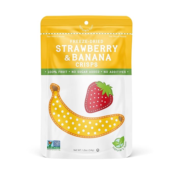 Nature's Turn Freeze-Dried Fruit Snacks, Strawberry Banana Crisps, Pack of 6 (1.2 oz Each)
