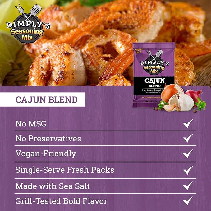Dimply's Cajun Seasoning Mix, Marinade and Dry Rub Perfect for Chicken, Meat, Vegetables, Tofu - Gluten Free, Preservative Free and MSG Free - Vegan Friendly (12 pack and 12 ounce)