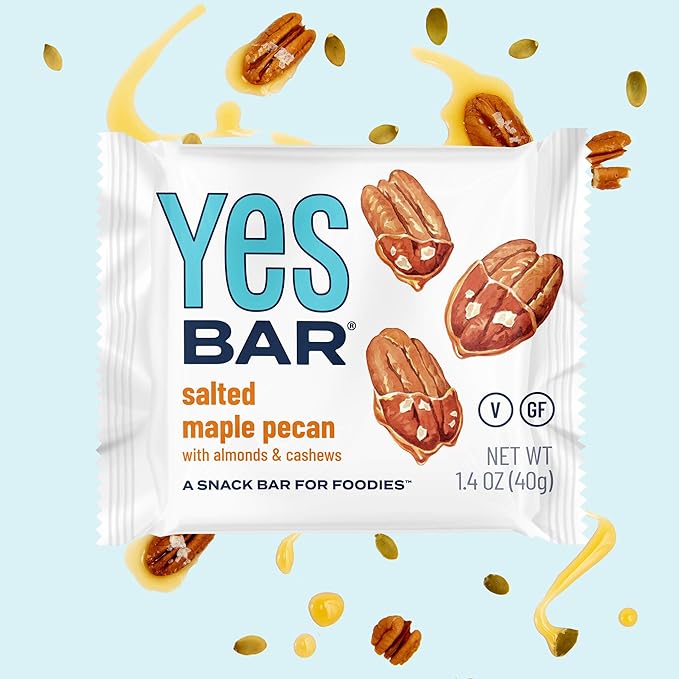 The YES Bar ??Salted Maple Pecan ??Plant Based Protein, Decadent Snack Bar ??Vegan, Paleo, Gluten Free, Dairy Free, Low Sugar, Healthy Snack, Breakfast, Low Carb, Keto Friendly (24 Count)