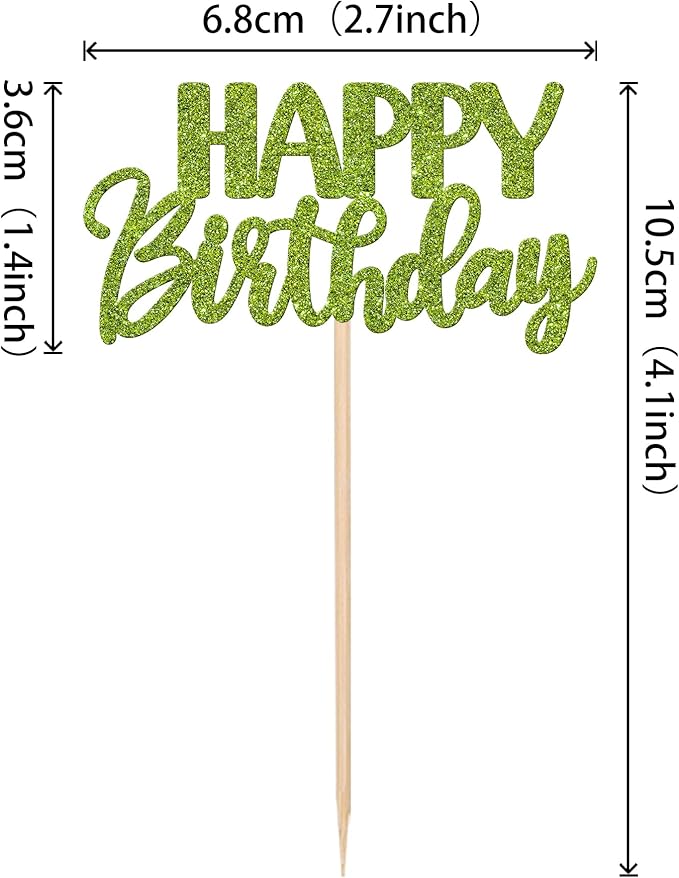 30 PCS Happy Birthday Cupcake Toppers Glitter Happy Birthday Cupcake Picks for Celebrating Birthday Anniversary Theme Party Cake Decorations Supplies Green