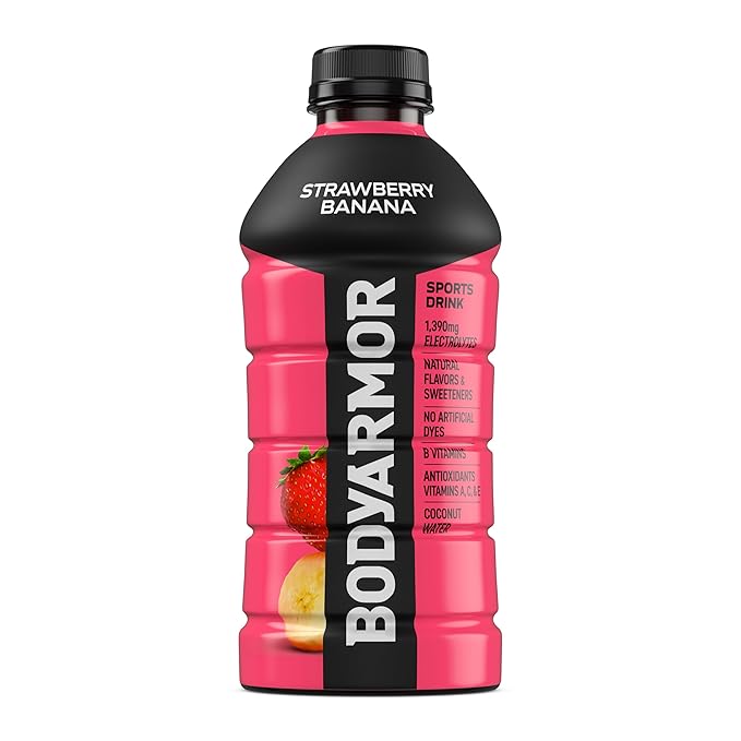 BODYARMOR Sports Drink Sports Beverage, Strawberry Banana, Coconut Water Hydration, Natural Flavors With Vitamins, Potassium-Packed Electrolytes, Perfect For Athletes, 28 Fl Oz (Pack of 15)