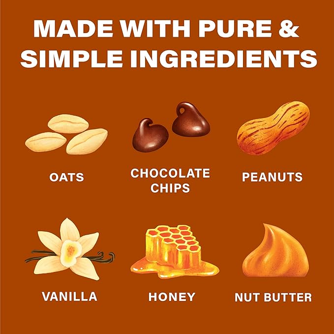 Over Easy Peanut Butter Dark Chocolate Soft and Chewy Oatmeal Breakfast Bars - Granola and Protein Bars - 12 Energy Snack Bars - Clean, Gluten Free, Dairy Free, Soy Free and Kosher