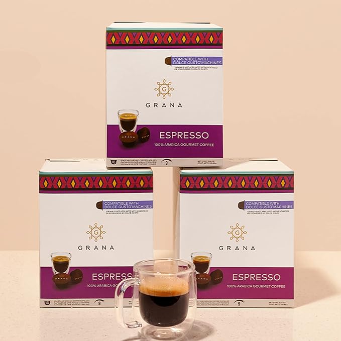 G GRANA Espresso Coffee Capsules Compatible with Nescafe Dolce Gusto Machines, 48 Single Serve Coffee Pods(3 Boxes of 16 capsules each) - 100% Arabica Single Source Ethical Coffee