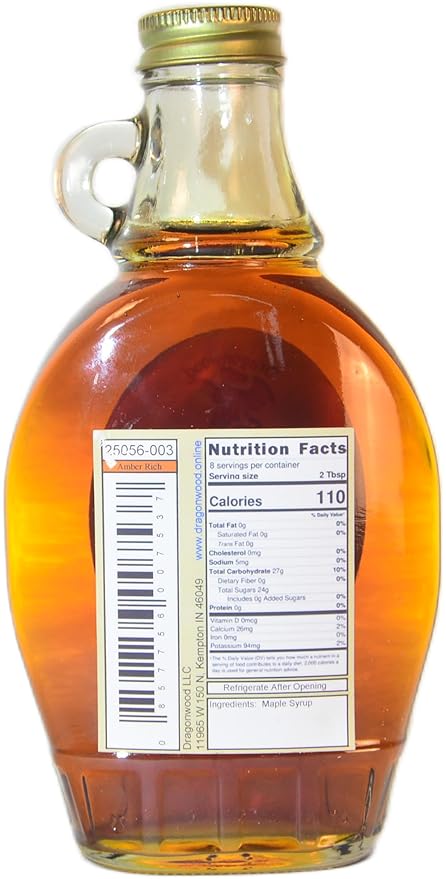 Pure Maple Syrup - Amber Color And Rich Taste Grade - For Pancakes and Waffles - By Dragonwood (8 fl oz)