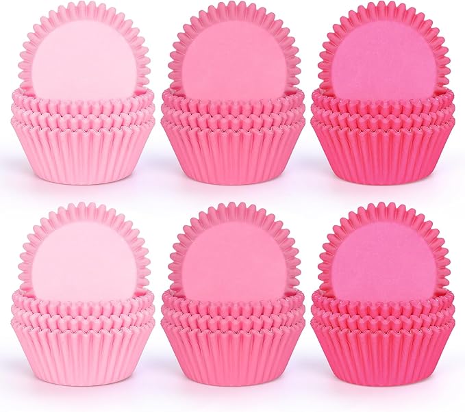 Whaline 600Pcs Pink Cupcake Liners Pink Cupcake Wrappers Disposable Paper Baking Cups 3 Styles Baking Liners Holders for Baby Shower Wedding Bridal Showers Birthday Party Supply
