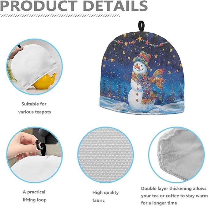 Christmas Snowman Teapot Insulation Cover Small Tea Pot Cover for Keeping Warm Teapot Dust Protector for Kitchen Accessories British Teapot Covers for Gifts Tea Cozies Covers
