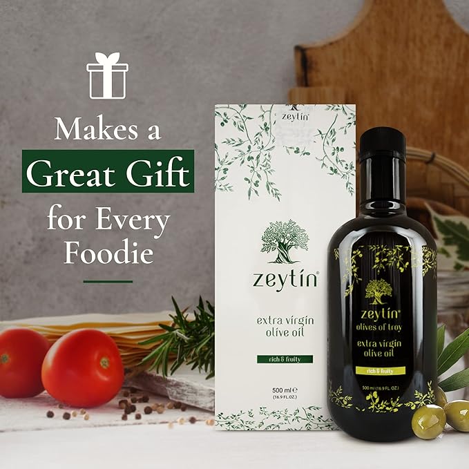 Zeytin Olive Oil Extra Virgin - GOLD MEDAL & Early Harvest - Fresh 2024 Harvest, Bottled in May 2024 - New Luxury Packaging - Vegan, Keto & Cold Pressed - Rich & Fruity (16.9fl oz - 1 Pack)
