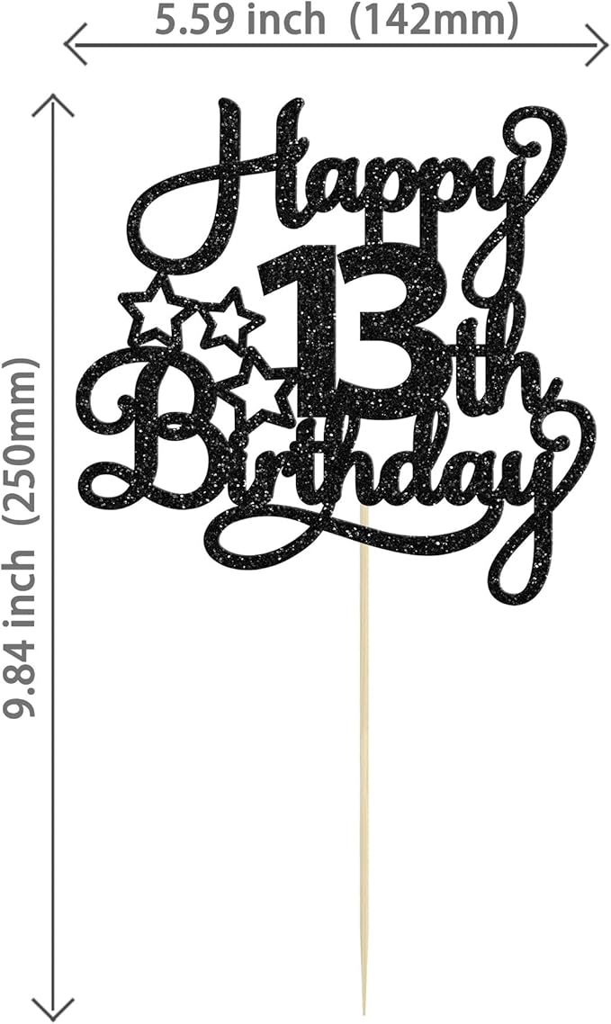 1 Pack Happy 13th Birthday Cake Topper Black Glitter 13 Official Teenager Cheers to 13 Years Old Birthday Cake Pick for Celebrating 13th Birthday Anniversary Party Cake Decorations Supplies