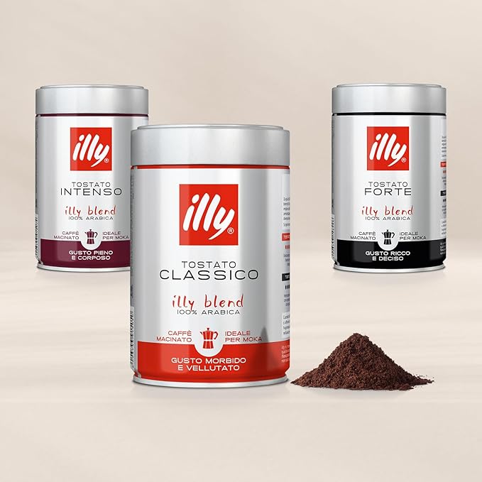 illy Ground Coffee Moka - 100% Arabica Flavored Coffee Ground - Rich Aromatic Coffee Grounds Profile ??Classico Medium Roast - Notes of Caramel, Orange Blossom & Jasmine - No Preservatives ??8.8 Ounce
