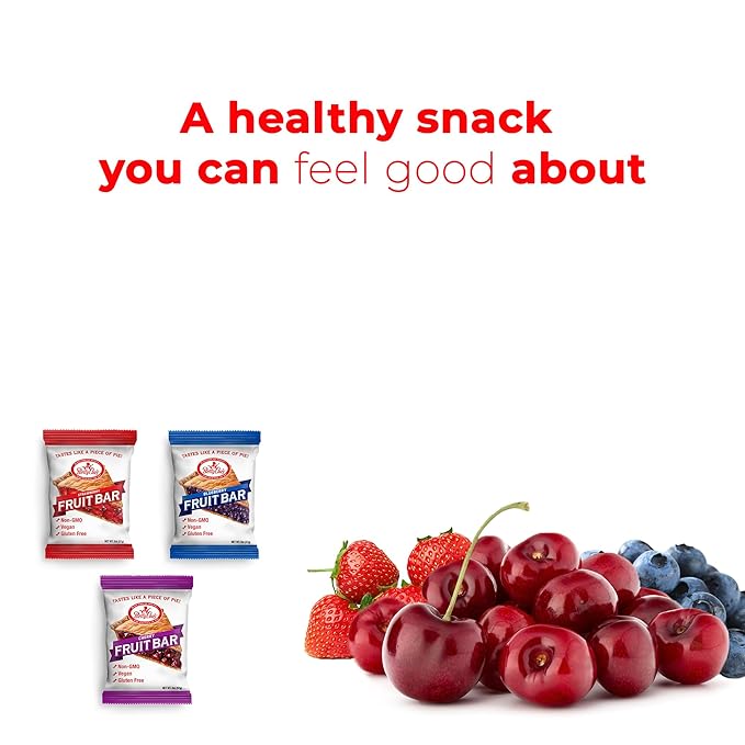 Betty Lou's Fruit Bars Variety Pack, Gluten Free Snacks for Adults and Kids, 4 Flavors of Vegan Breakfast & Cereal Bars, Blueberry, Strawberry, and Cherry, 12 Pack
