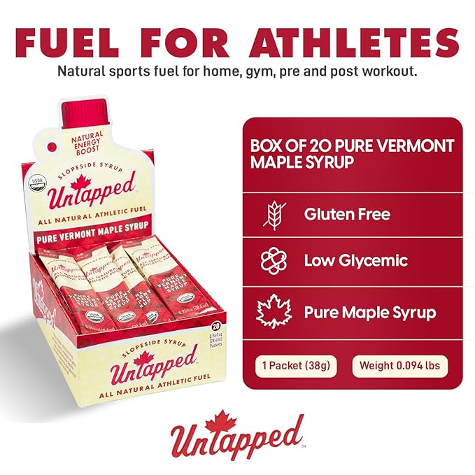 UnTapped Maple Syrup Packets Box of 20, Pack of 2 | Pure Maple Syrup Gel Packs for Runners | Single-Serve Running Energy Gels | Low Glycemic | Fuel to Keep You Running Longer