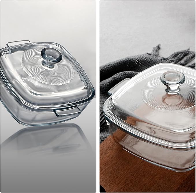 NUTRIUPS Mini Glass Casserole Dish with Lid Oven Safe Square Casserole Dish Set 2 Pack (5.9in+6.8in) Microwave Bowl With Glass Lid ç«?.8L+1.2Lç«?"<div>