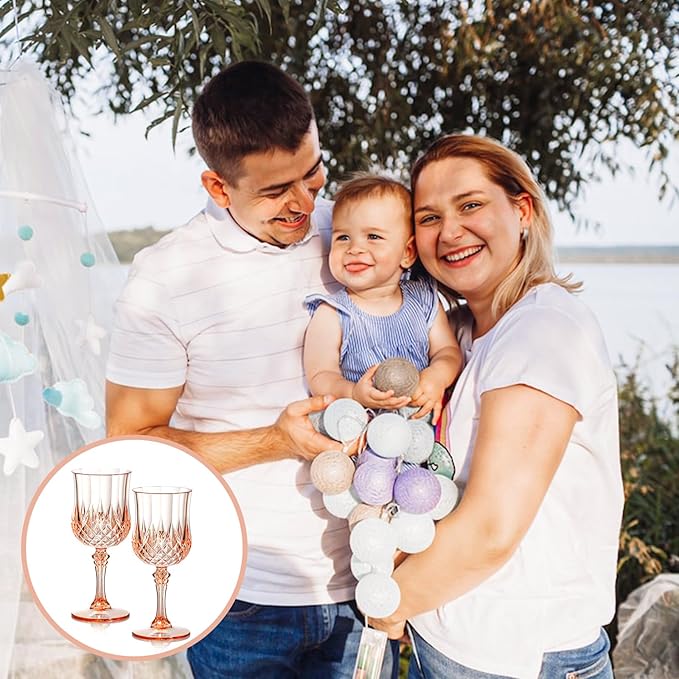 XUWAIDSGN 16 Pcs 7oz Plastic Vintage Wine Glasses Drinking Glasses Unbreakable Wedding Glassware Crystal Water Goblets Reusable Drinkware Vintage Champagne Flutes (16, Pink)