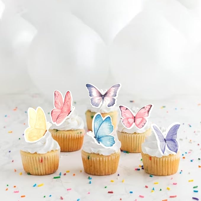 Rsstarxi 60 Pack Edible Butterfly Cupcake Toppers, Wafer Paper Butterfly Cake Decorations, Theme Birthday Party Decorations for Baby Shower Wedding Anniversary Party Decorations Supplies
