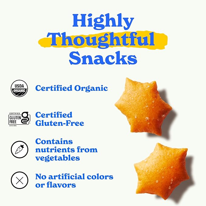 MadeGood Cheddar Star Puffed Crackers, 4.26oz Pouch, Organic Snacks