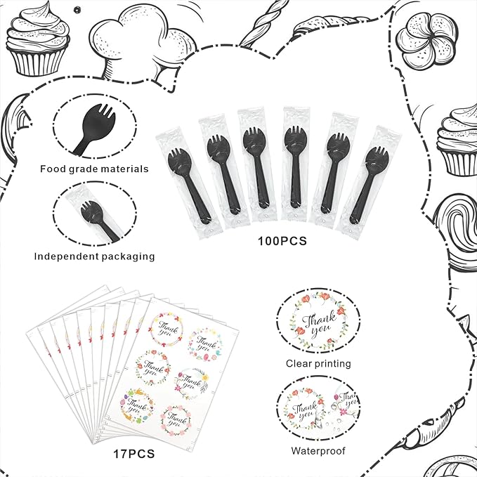 100 PCS Mini Cake Pans with Lids and 100 PCS Spoons,Aluminium Foil Baking Cups, 5 oz Disposable Baking Cups Foil Ramekins For Party Birthday Wedding Valentines (Black Gold Marble)