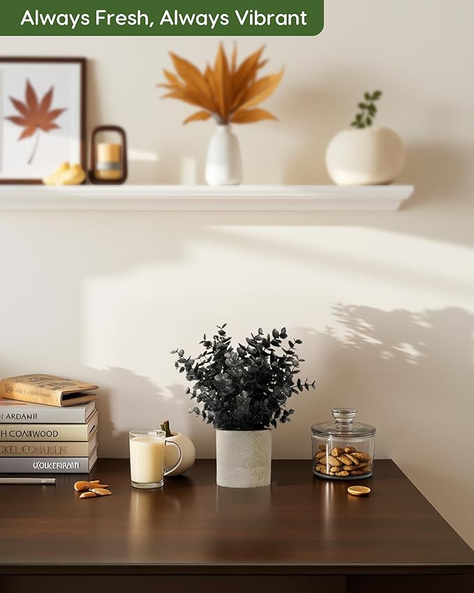 Velener 2 PCS Small Fake Eucalyptus Plant Artificial Potted Plants Indoor for Halloween Decorations Realistic Faux Plant for Office, Bathroom, Living Room, Desk, Shelf, Home Decor (Black)