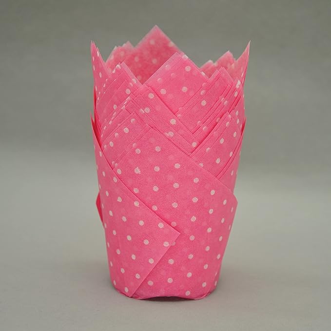 Large Muffin Greaseproof paper Baking cupcake cups, 2-1/4" x 4" Pink printed with Polka Dot Tulip Baking Cup(Large) (125pcs)
