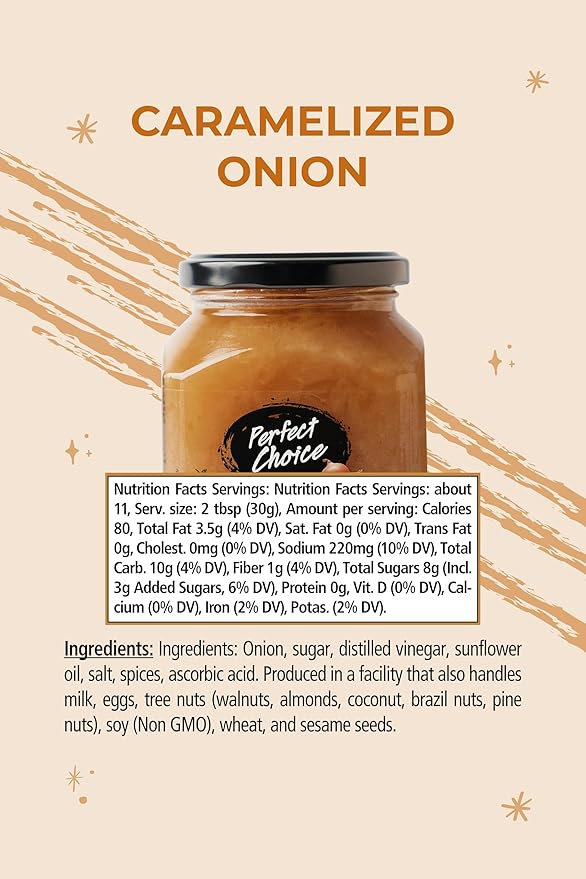 Perfect Choice Caramelized Onion - Delicious Spread on Burgers, Meats, Cheeses & More - Ready-to-eat - 11.3 oz (Pack of 3)