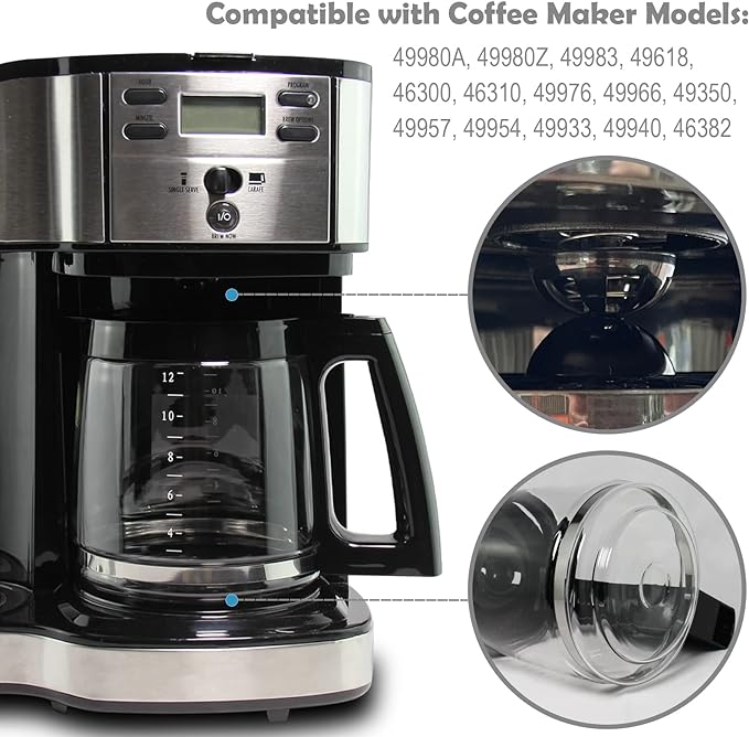 12-Cup Replacement Coffee Carafe Pot only Compatible with Hamilton Coffee Maker, Machine, Brewer Models 49980A, 49980Z, 49983, 49618, 46300, 46310, 49976, 49966, 49350 | Black