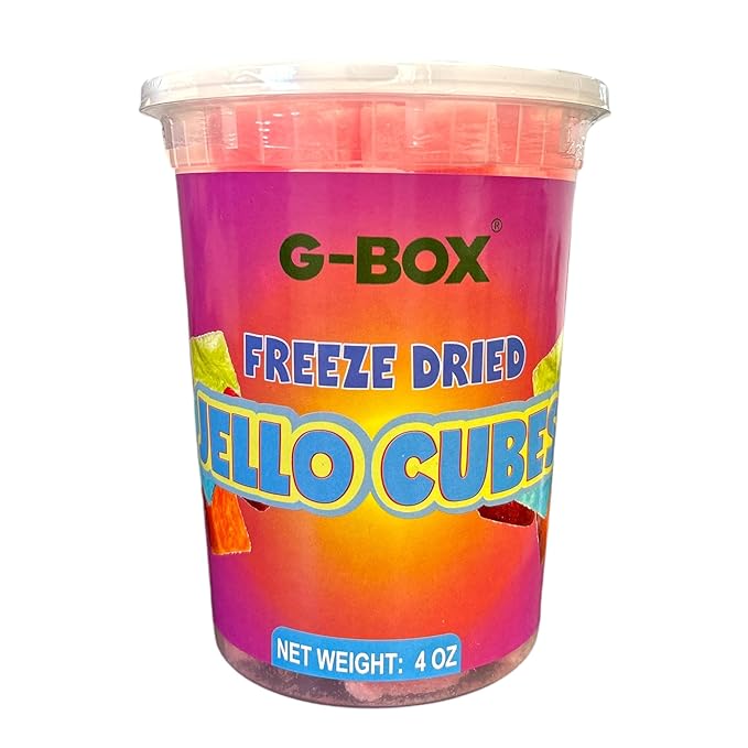 G-Box Freeze-Dried Jello Cubes - 4 oz | USA-Made Freeze Dried Jelly | Freeze-Dried Candy| Trending TikTok Snack, TikTok Trend Items, Fruit Jelly Candy, Freeze Dried Peaches (Peach, Large)