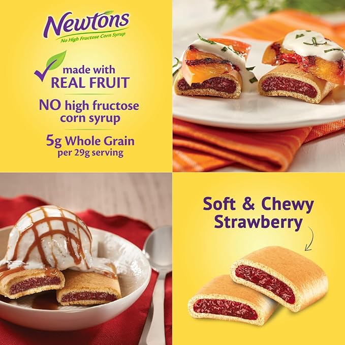 Newtons Soft & Fruit Chewy Strawberry Cookies 10 Oz (Pack Of 2) - Fig Newtons Cookies - Newtons Cookies Fig Fruit Chewy (Lyfno Trademark Spoon Included)