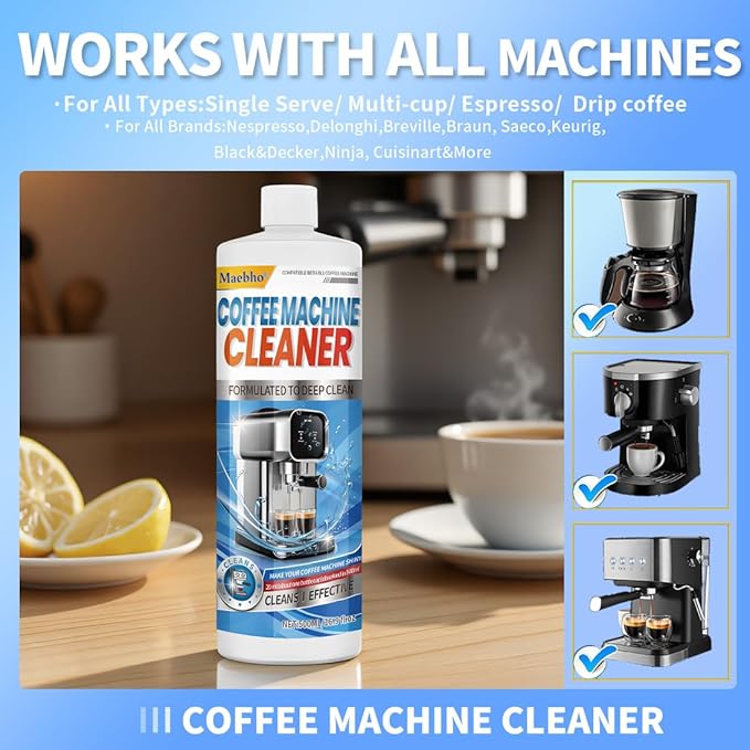 Coffee Machine Descaling Solution 16.9 oz (4 Uses)??Universal Descaler Cleaner Compatible with Keurig,Nespresso,Breville,Delonghi, Ninja - Espresso Coffee Maker Cleaning Solution