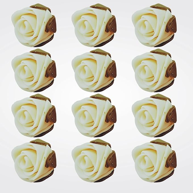Confect Edible Flower | Edible Flower for cake decorations | Edible Flower Cupcake Toppers | Cupcakes & Doughnut Edible Toppers | Classic Pearl Ivory Sugar Flower- Pack of 12