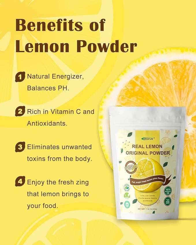 ORGFUN Original Lemon Powder, Freeze Dried Lemon Juice Powder, Great for Beverages, Smoothies, Baking 7.06 Oz