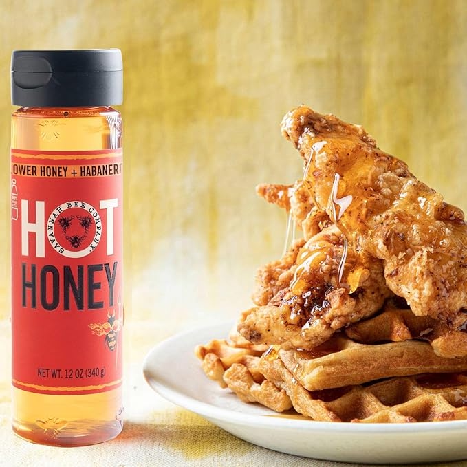 Savannah Bee Company Hot Honey Gluten Free and 100% Pure Honey Infused with Sweet Wildflower- Heat from Scotch Bonnet and Habanero Peppers 12 oz Squeeze Bottle