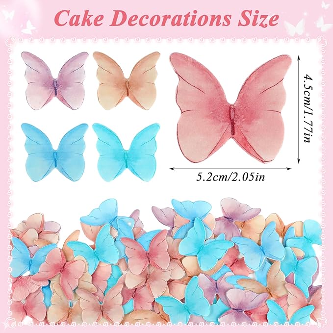 Cake Decorations 72P, Wafer Paper Cupcake Toppers, Edible Cake Decorations Butterflies for Wedding Birthday Party Cupcakes Decorating(Mixed Color)