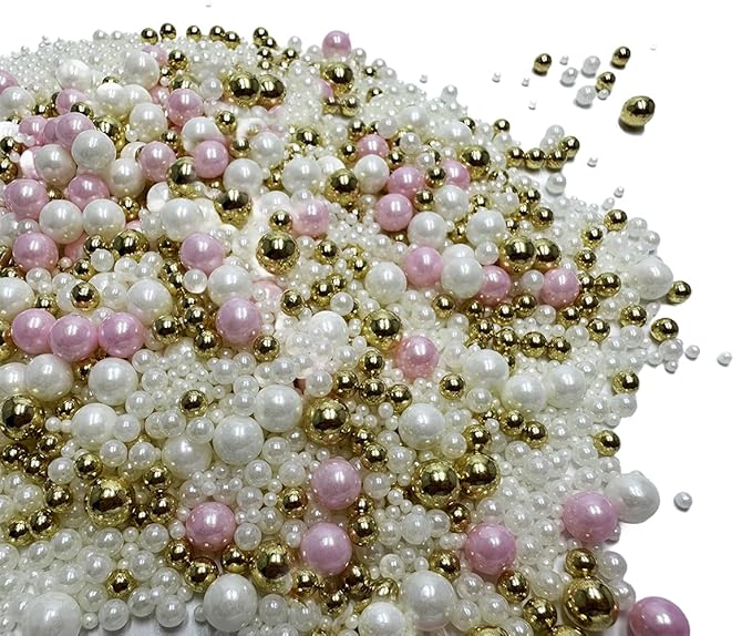 Gold dragees sprinkles Gold Sprinkles for Cake Decorating, White Pink Pearl Sugar Cupcake, Cookies, Ice Cream Toppings, 120g/ 4.2 Ounces Cake Decorationss Baking, Perfect for Christmas Wedding Shower, New Year?셎 Eve