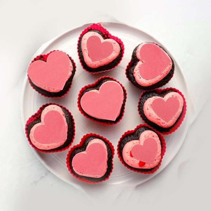 60 Pack Edible Heart Cake Topper Love Heart Cupcake Picks Water Paper Valentine's Day Theme Cake Decorations for Wedding Engagement Bridal Shower Birthday Party Supplies Red 2