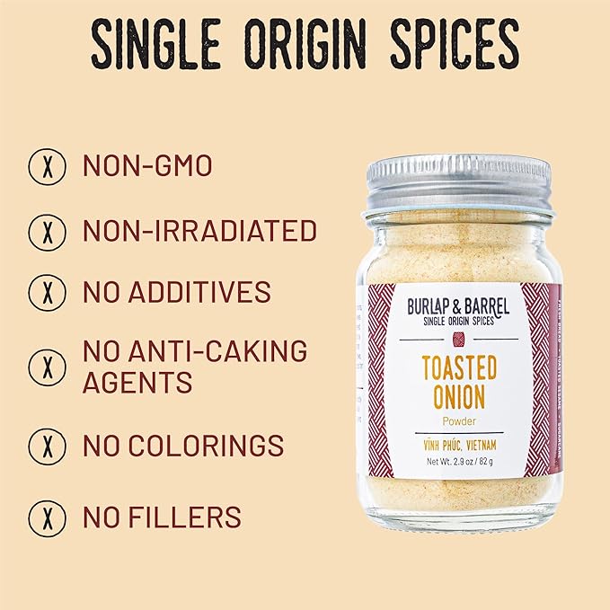 Burlap & Barrel Toasted Onion Powder – Rich, Savory-Sweet Flavor – Flavorful Onion Seasoning for Cooking – As Seen On Shark Tank - 2.9oz Glass Jar