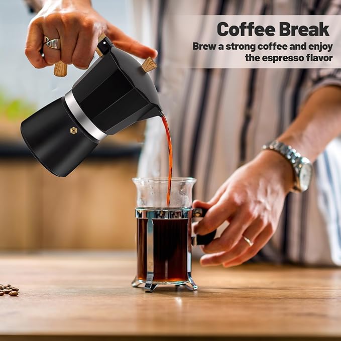 3 Cup Aluminum Moka Pot Classic Stovetop Espresso Coffee Maker 150ml 5oz Coffeemaker Percolator Mocha Pot Greca Coffee Maker Cafe Makers for Italian and Cuban Cafì±?Brewing Black