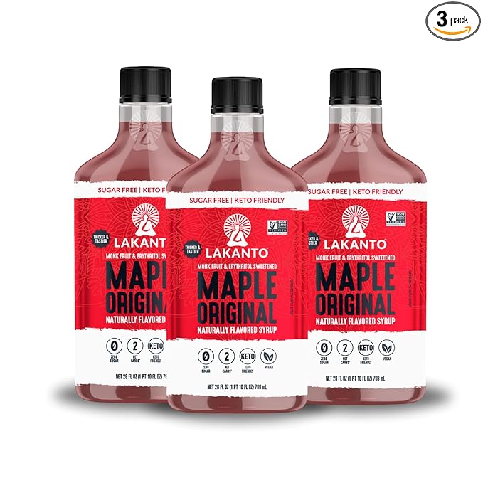 Lakanto Sugar Free Maple Syrup - Monk Fruit Sweetener, Keto Diet Friendly, Vegan, 1g Net Carbs, Pancakes, Waffles, Oatmeal, Coffee, Tea, Granola, Frosting, Marinade, Dressing (13 fl oz - Pack of 3)