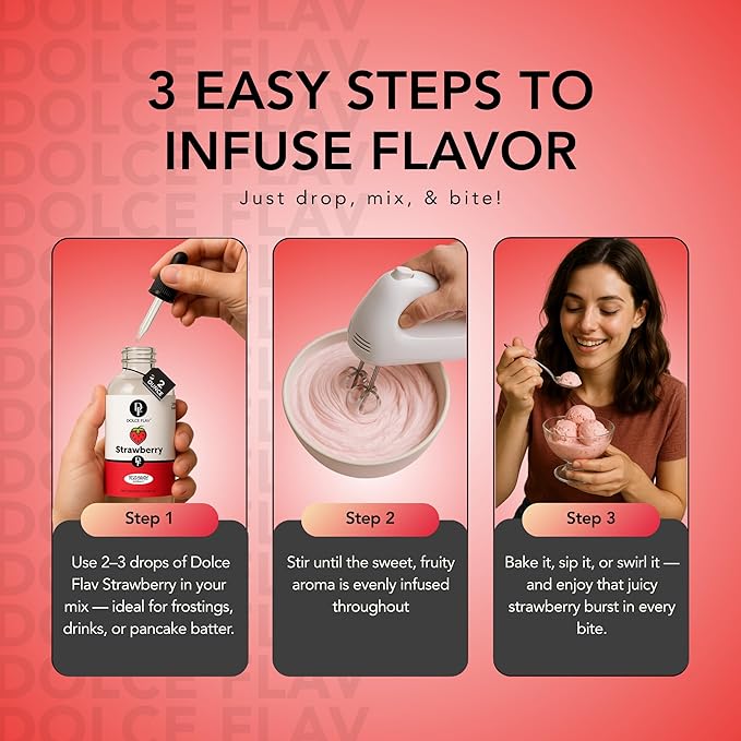 Dolce Flav Strawberry Extract ??2 Ounce Oil-Soluble Kosher, Sugar-Free, Concentrated Berry Flavor for Candy, Chocolates & Desserts, Includes Measured Dropper