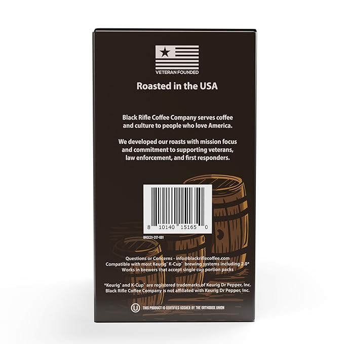 Black Rifle Coffee Company Medium Roast K Cups - Single Serve K Cups Coffee Pods - Kcup Pods Compatible with Keurig 1.0 & 2.0 - Made from Pure Arabica Beans (Bourbon, 22 Count)