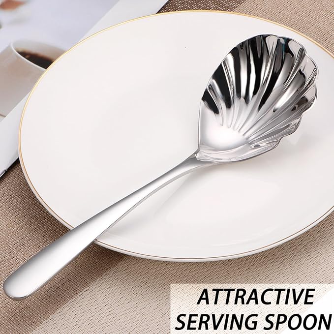 Large Serving Spoon,9" Serveware Spoons Set,Stainless Steel Catering Serving Utensils for Party Buffet Dinner Banquet Cooking Kitchen Basics,Dishwasher Safe(Silver)