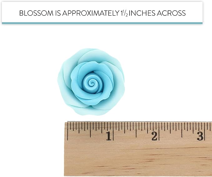 Global Sugar Art Premium Edible Roses, Light Blue, Unwired, Medium 1.5 inches, 12 Count by Chef Alan Tetreault