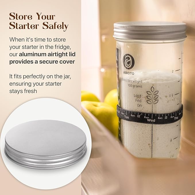 Sourdough Jar Kit, Includes 24 oz Sourdough Starter Jar with Metallic Lid, Silicone Spatula, Feeding Tracker, Extra Thermometer Strips & Breathable Covers ??Sourdough Bread Starter Kit