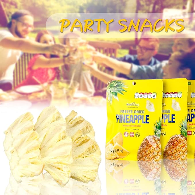 ONETANG Freeze-Dried Fruit Pineapple Chips, 10 Pack Single-Serve Pack, Non GMO, Kosher, No Add Sugar, Gluten free, Vegan, Holiday Gifts, Healthy Snack 0.35 Ounce