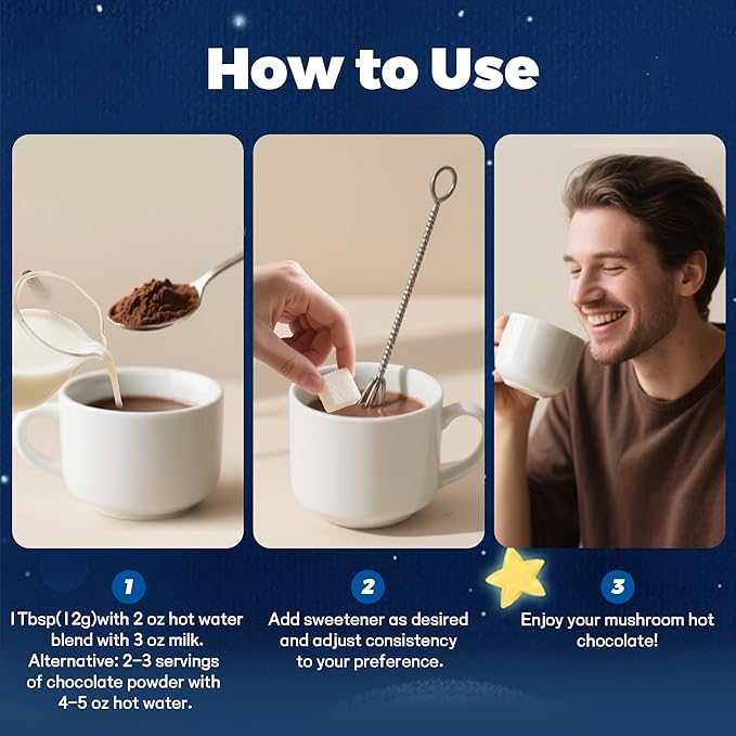 Mushroom Hot Chocolate for Calm & Relax | 10 Mushroom Blend with L-Theanine, GABA, Magnesium Glycinate, MCT & Ashwagandha | Vegan, Keto-Friendly, Gluten-Free | Cacao Powder | 8.5oz