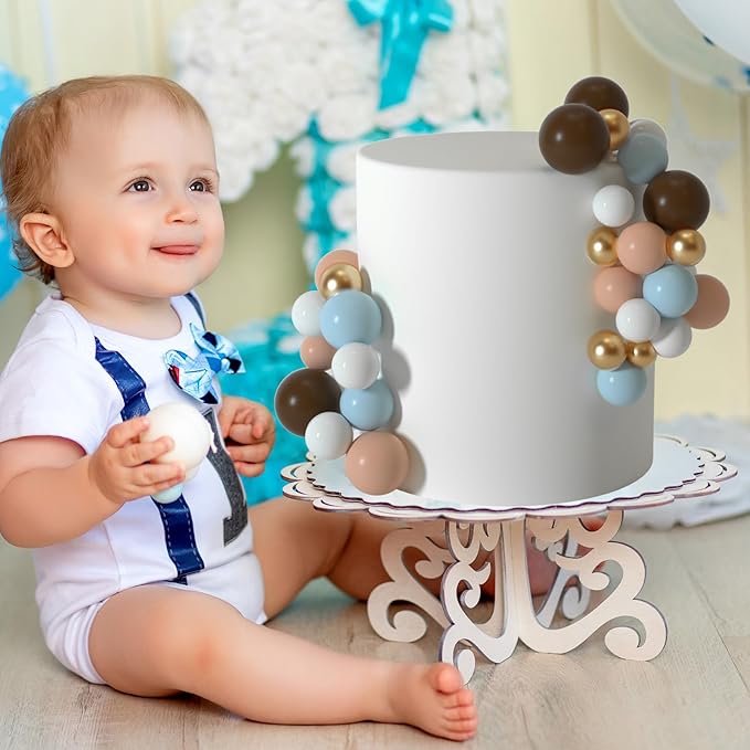 ASTARON 50 Pcs Ball Cake Topper Sticks Mini Balloons for Cake Decorating Supplies Foam Balls Cake decorations for Baby Shower Cake Birthday Cake Toppers Decorations (Light Blue, Brown)