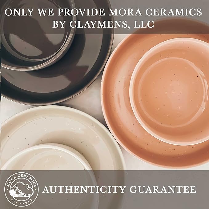 Mora Ceramic Flat Pasta Bowl Set of 4-35oz, Microwave Safe Plate with High Edge - Modern Dinnerware for Kitchen and Eating, Large Wide Bowls/Plates for Serving Dinner, Salad, etc- Vanilla & Charcoal