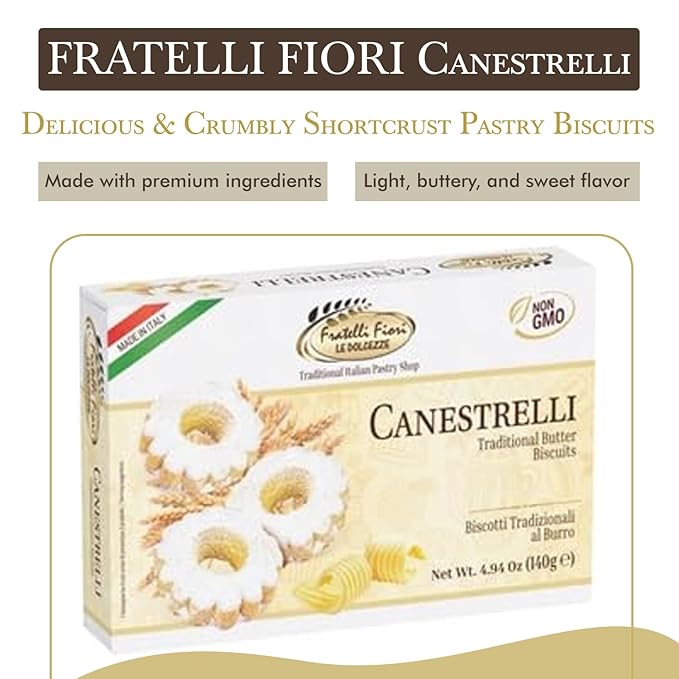 Fratelli Fiori Canestrelli Gourmet Cookies - Authentic Italian Shortcrust Pastry Biscuits Dusting with Icing Sugar - Delicious Sweet Butter Cookies Ideal for Tea Time, Coffee Breaks & Gifting - 2 Pack