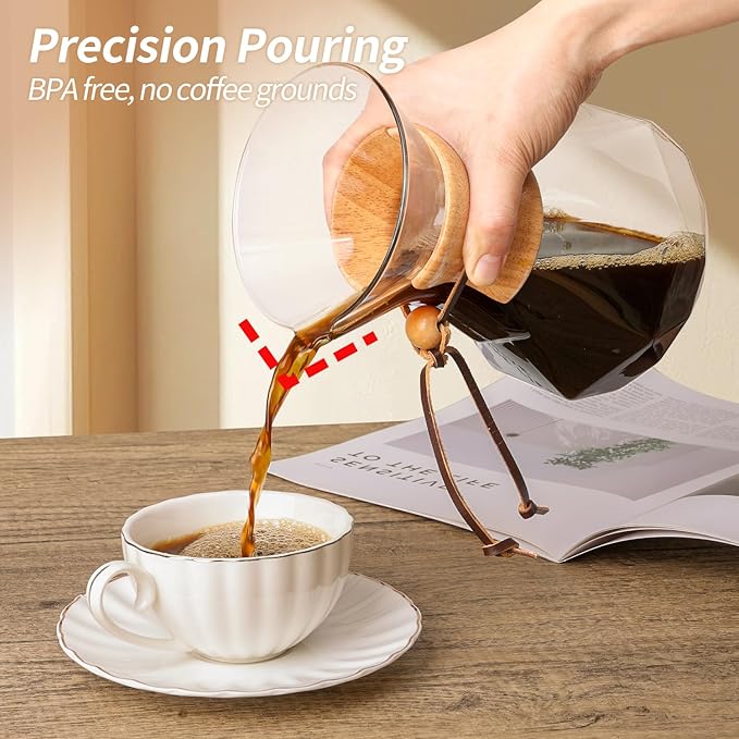 Pour Over Coffee Maker 27 OZ, 8 Cup Borosilicate Glass Drip Coffee Maker with Reusable Stainless Steel Filter and Cork Grip for Home Caf챕 800 ML (Diamond Shape)
